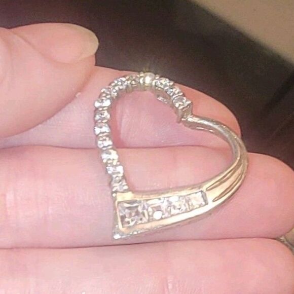 Sterling Silver Open Heart slide Pendant w Round & Baguette Diamonds signed JG - Picture 11 of 16